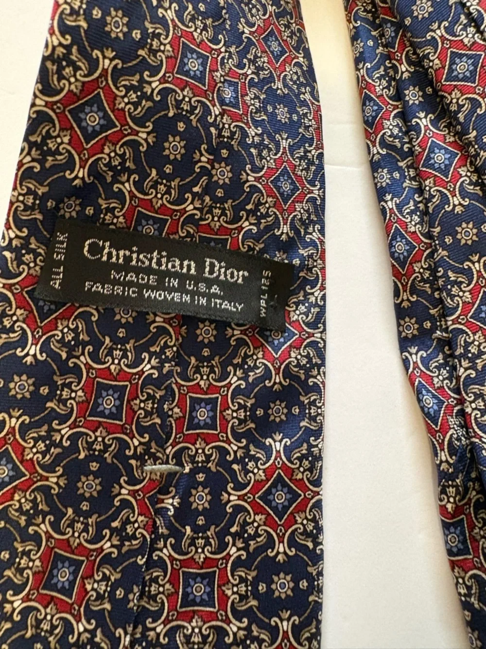 Dior Blue and Red Geometric Men's Tie - Picture 3 of 6